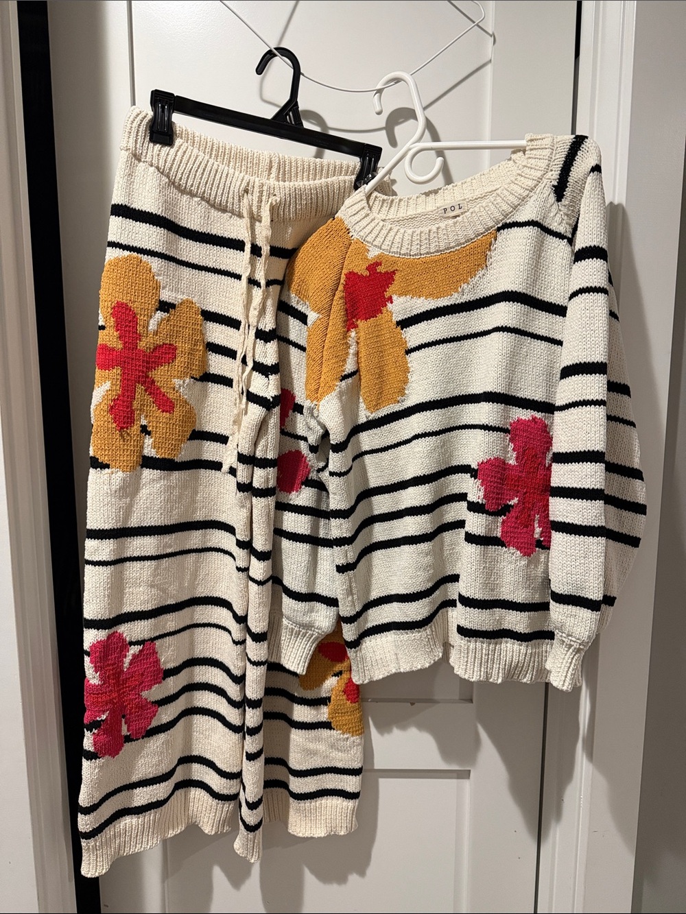 POL Cozy Floral Stripe Sweater Set - Cream